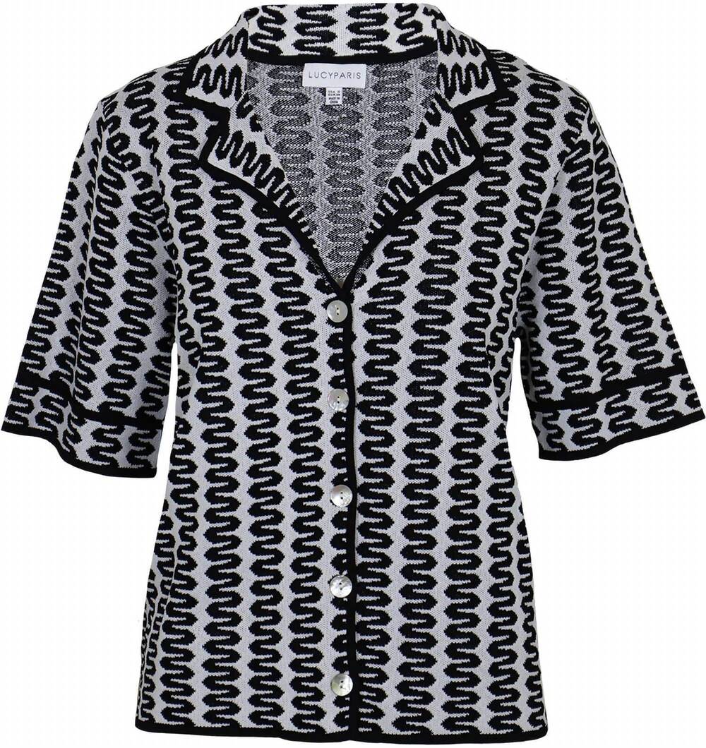 NEW LUCY PARIS women's fiji knit shirt in black/cream